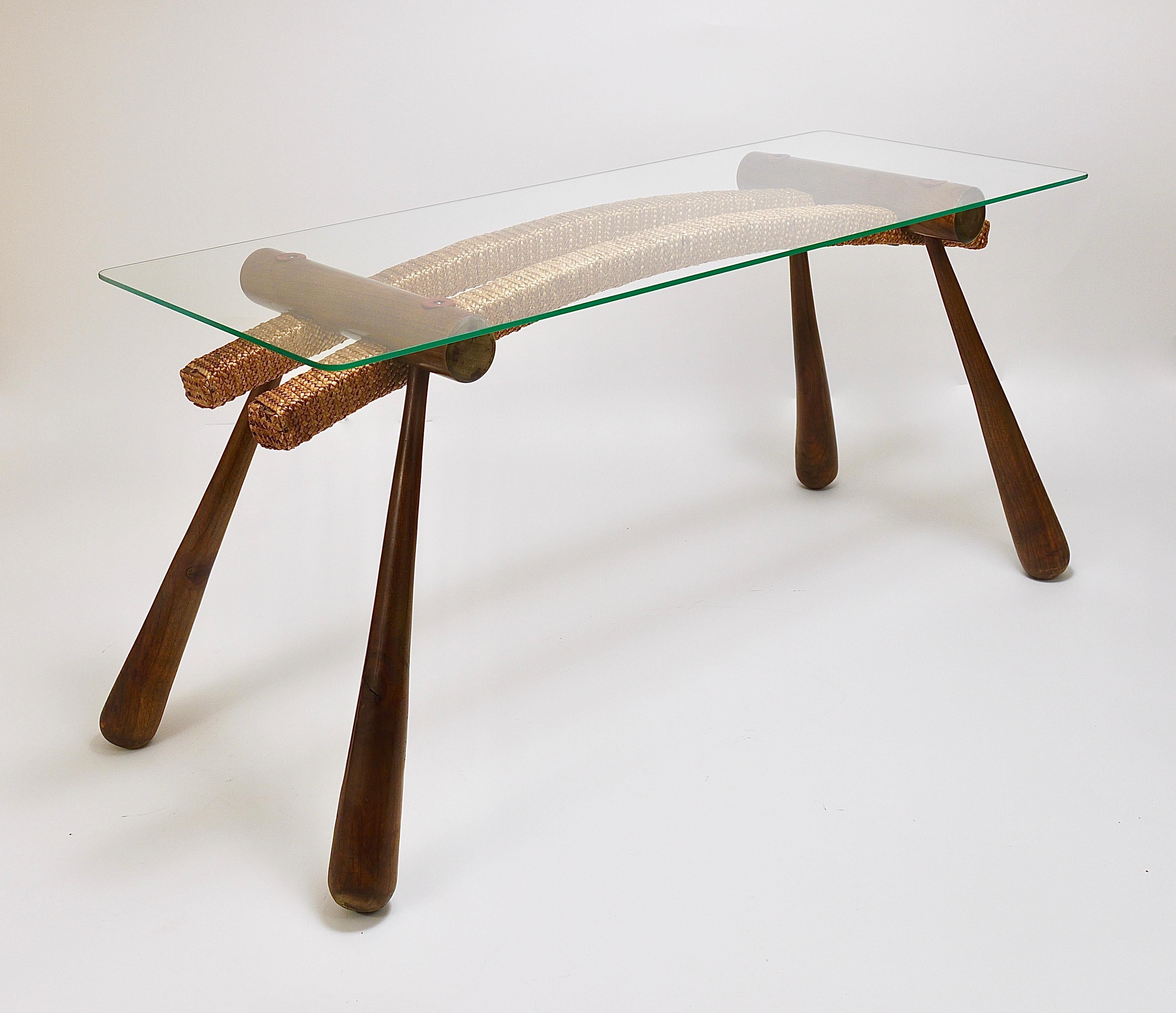 Max Kment Mid-Century Coffee Occasional Side Table, Maple, Rope, Austria, 1950s For Sale 4