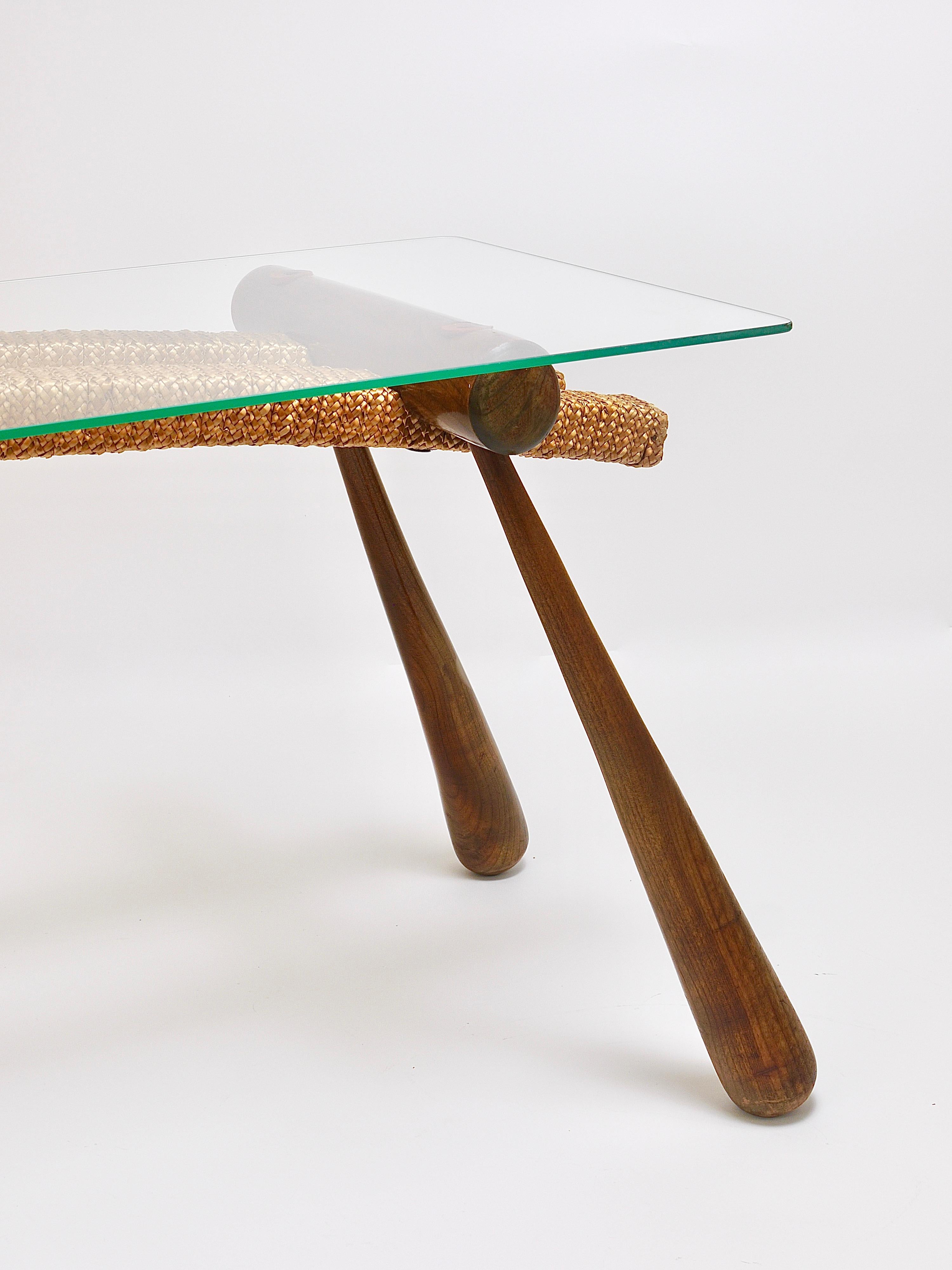 Max Kment Mid-Century Coffee Occasional Side Table, Maple, Rope, Austria, 1950s For Sale 8