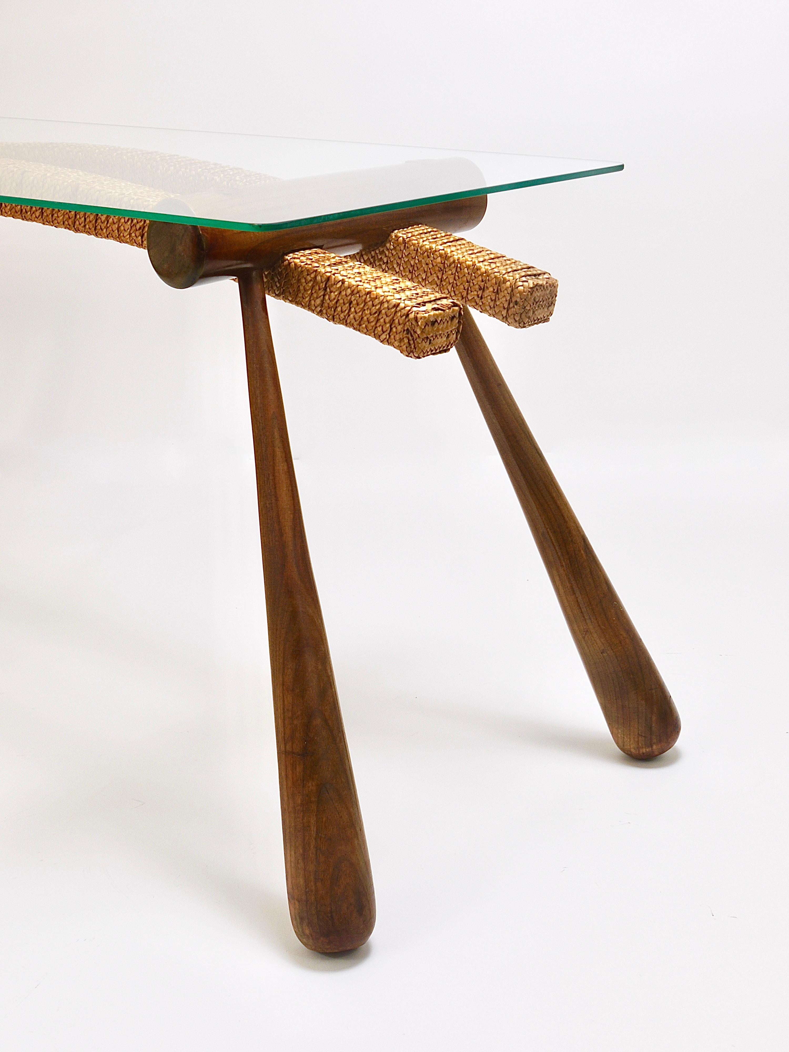 Max Kment Mid-Century Coffee Occasional Side Table, Maple, Rope, Austria, 1950s For Sale 9