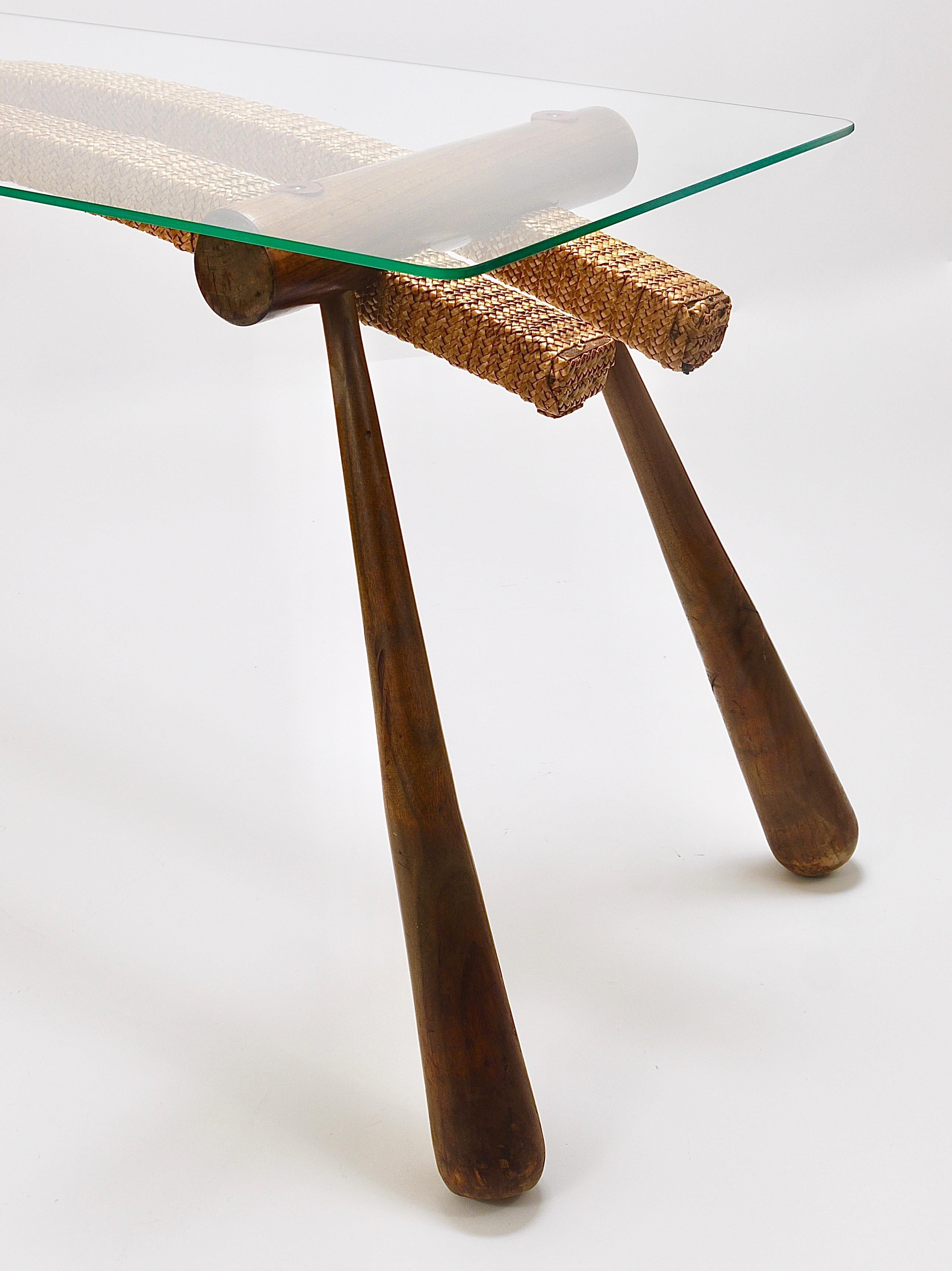 Max Kment Mid-Century Coffee Occasional Side Table, Maple, Rope, Austria, 1950s For Sale 12