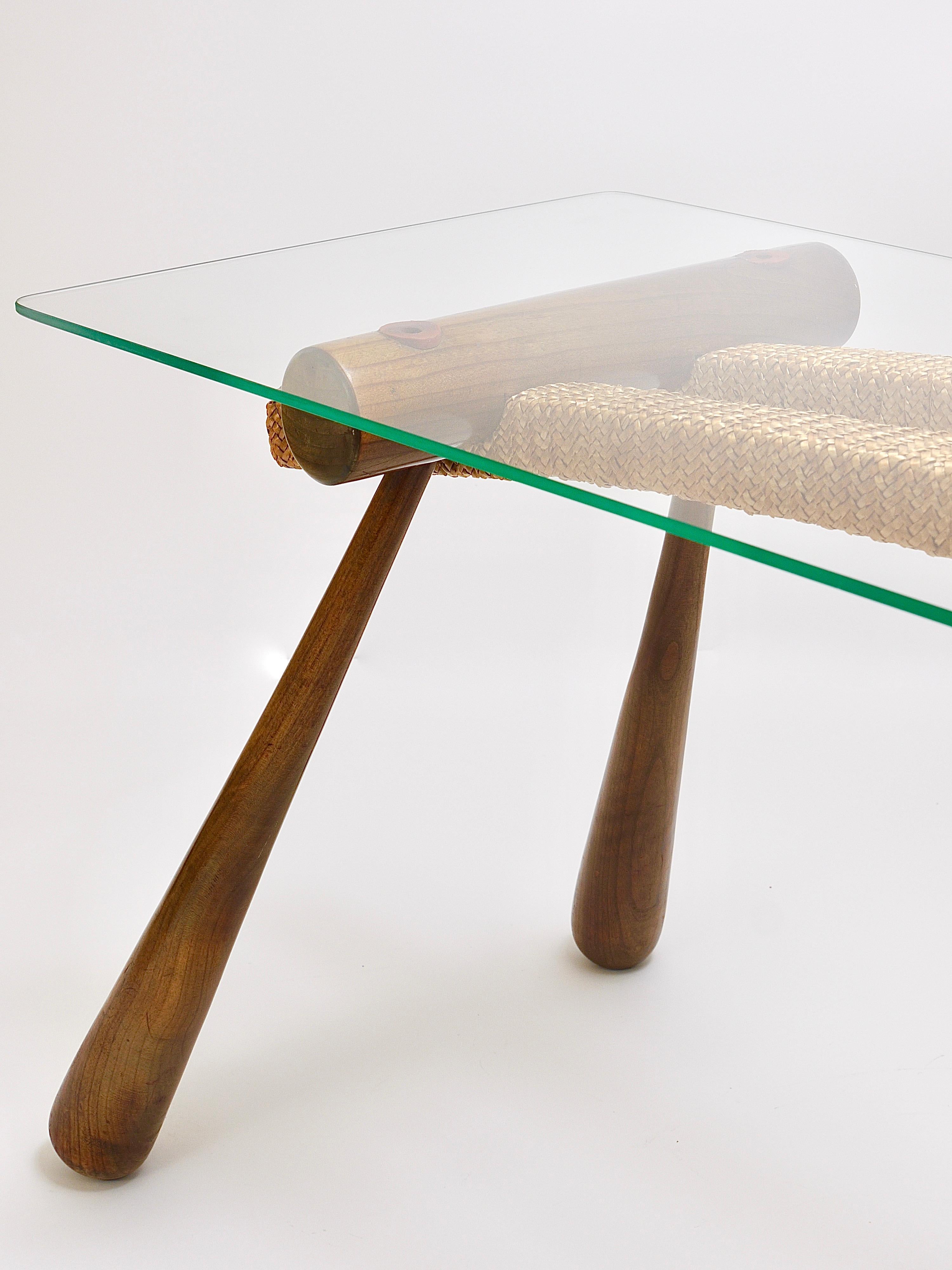 Max Kment Mid-Century Coffee Occasional Side Table, Maple, Rope, Austria, 1950s For Sale 13