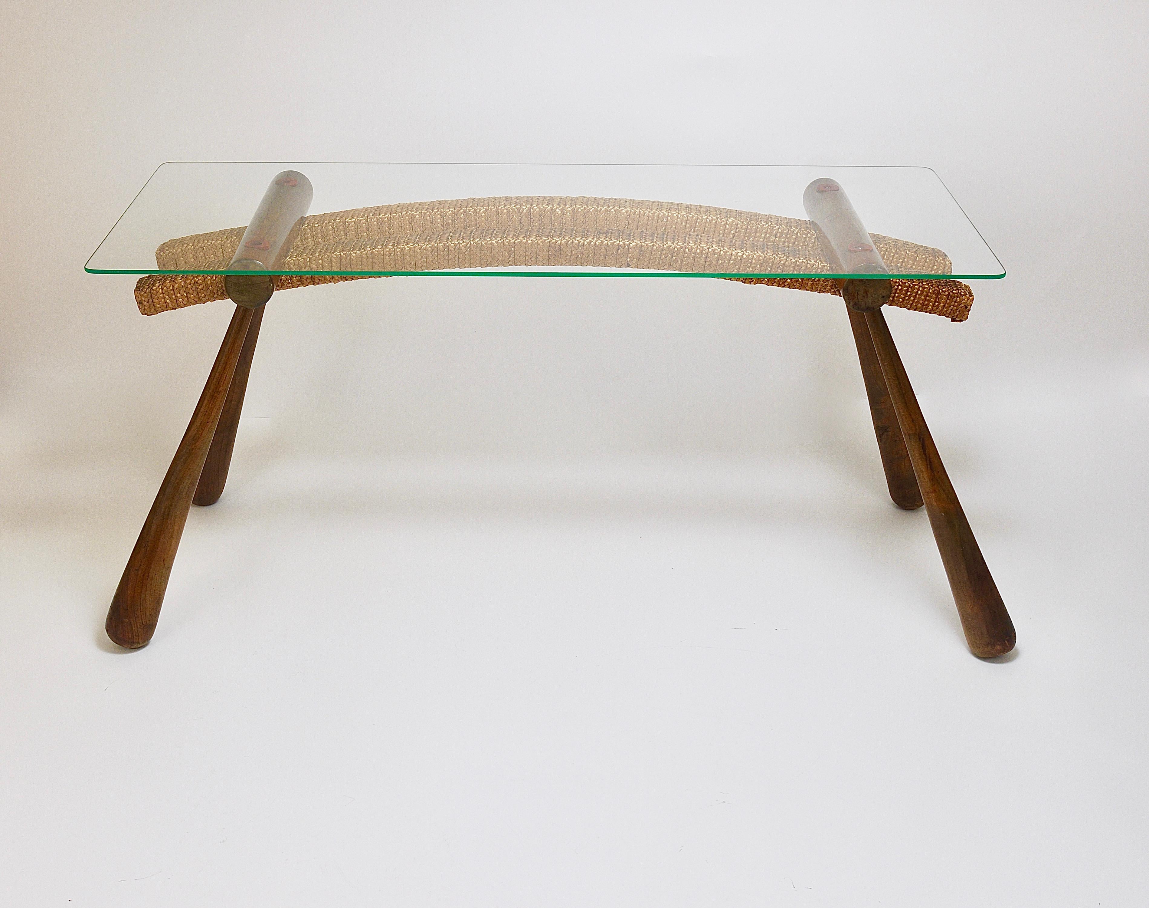 Mid-Century Modern Max Kment Mid-Century Coffee Occasional Side Table, Maple, Rope, Austria, 1950s For Sale
