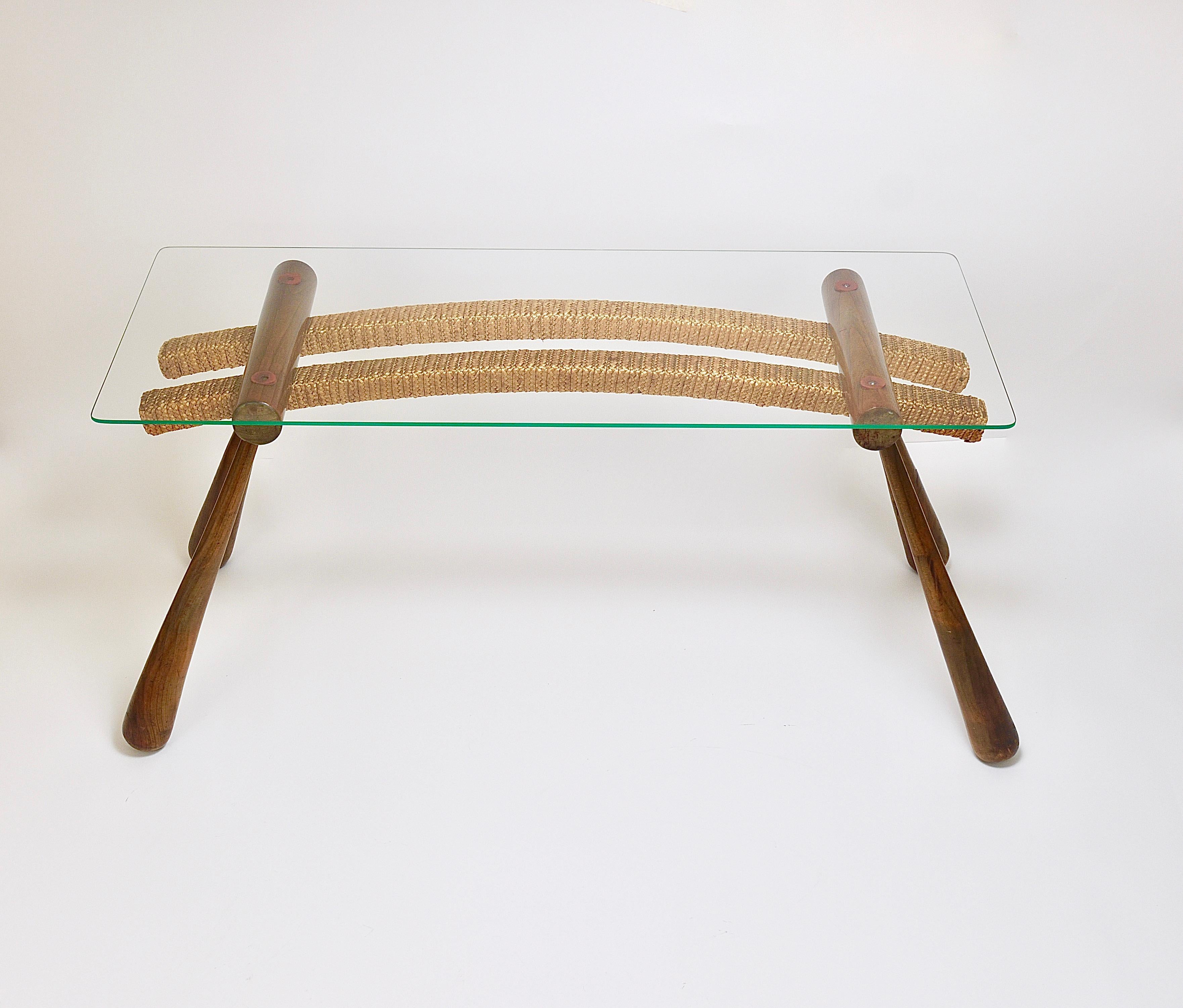 Max Kment Mid-Century Coffee Occasional Side Table, Maple, Rope, Austria, 1950s In Good Condition For Sale In Vienna, AT