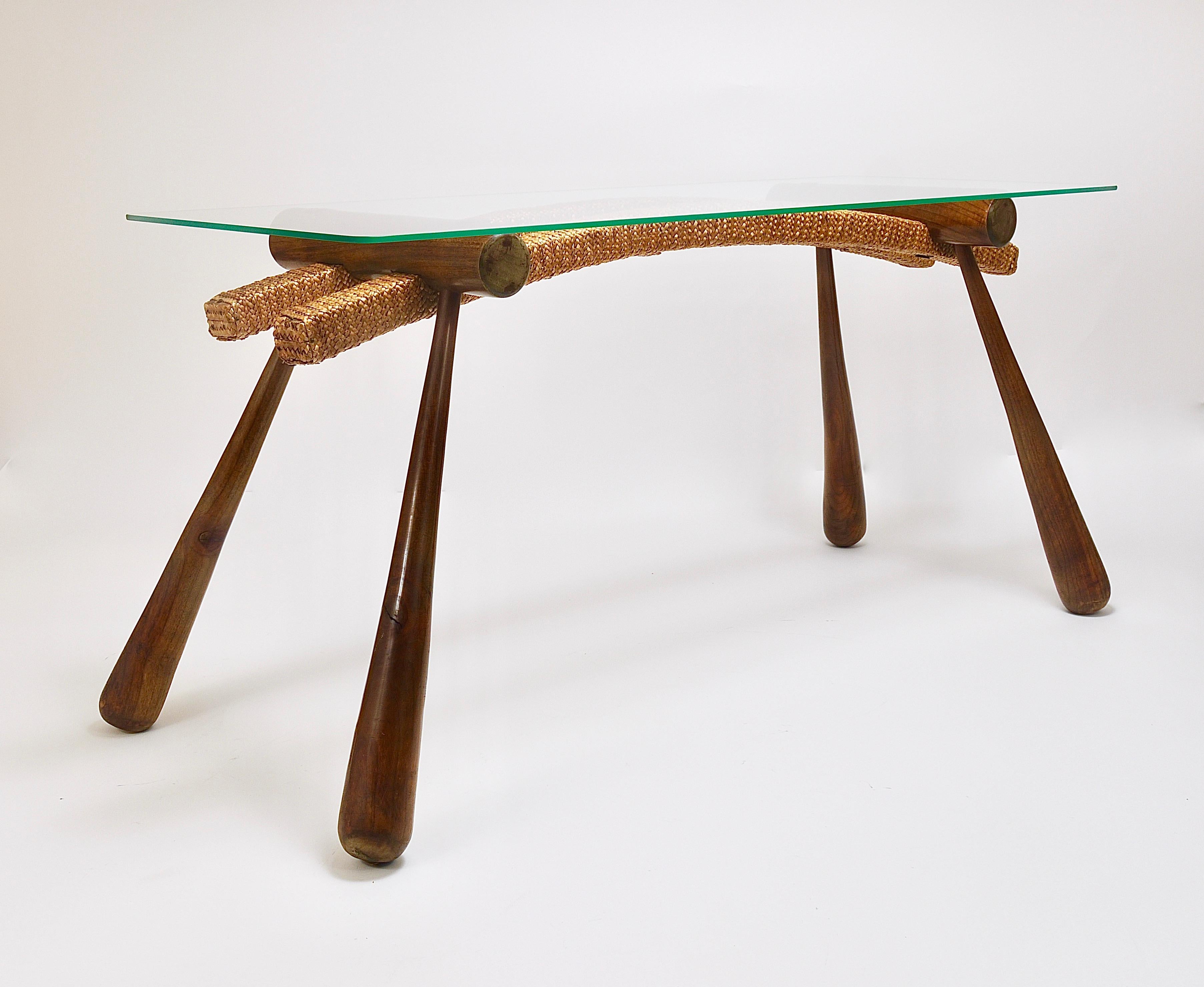 Max Kment Mid-Century Coffee Occasional Side Table, Maple, Rope, Austria, 1950s For Sale 3