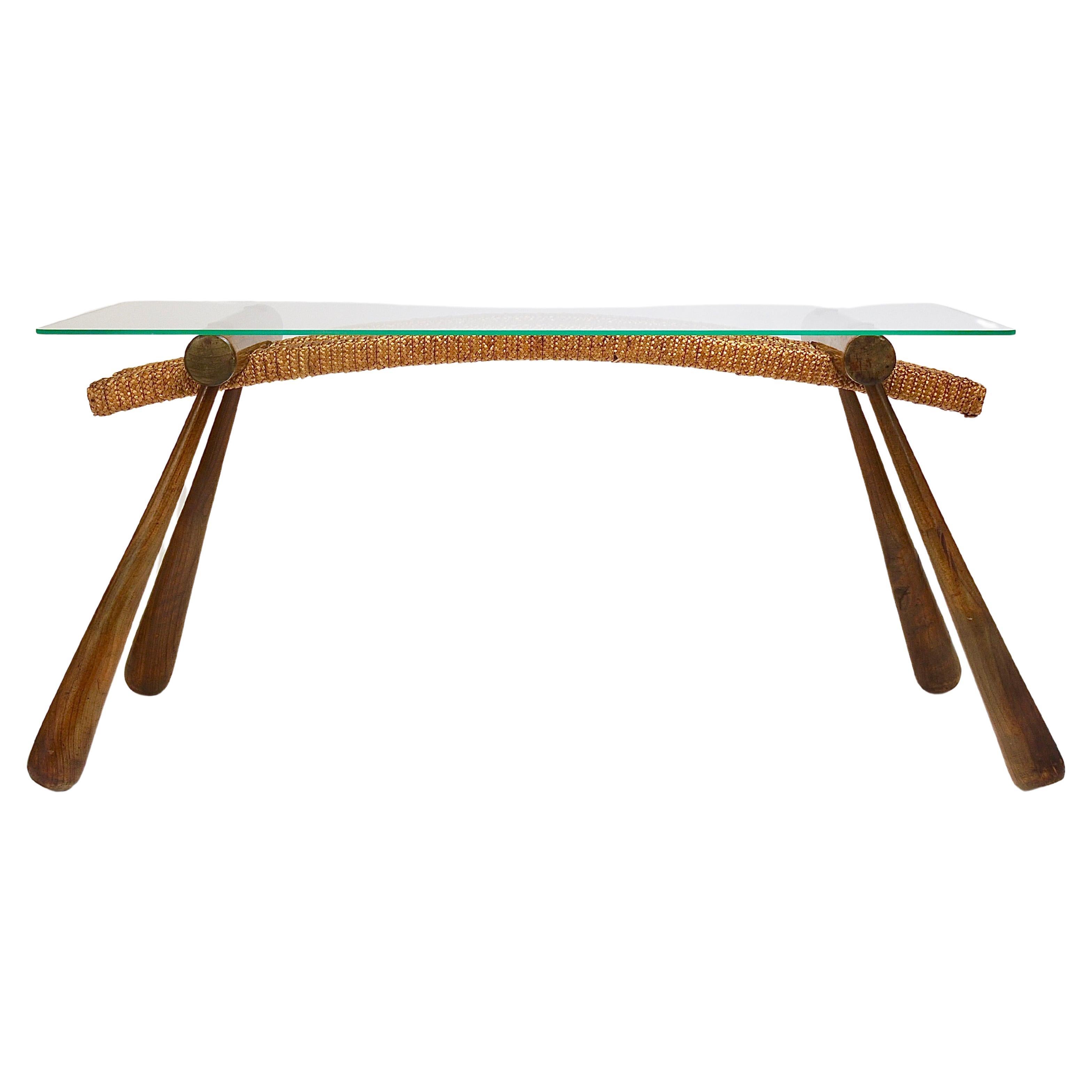 Max Kment Mid-Century Coffee Occasional Side Table, Maple, Rope, Austria, 1950s For Sale