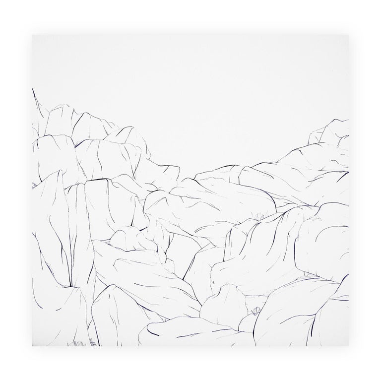 Max Kremer "Boulders" Contemporary Dark Blue and White Abstract Foliage Landscape Painting For