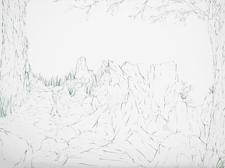 Max Kremer "Bramble 3" Contemporary Dark Green and White Abstract Foliage Landscape Painting