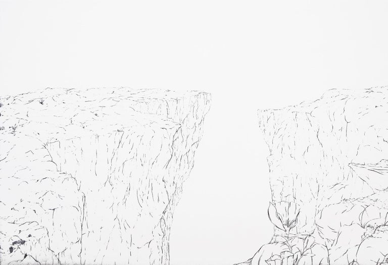 Max Kremer "Canyon" Contemporary Dark Gray and White Abstract Foliage Landscape Painting For