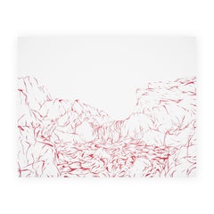 Zeitgenössisches abstraktes Laub-Landschaftsgemälde „Creek“ in Rosa und Weiß