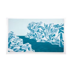 "Iceberg" Contemporary Colorful Blue Toned Geometric Abstract Landscape Painting
