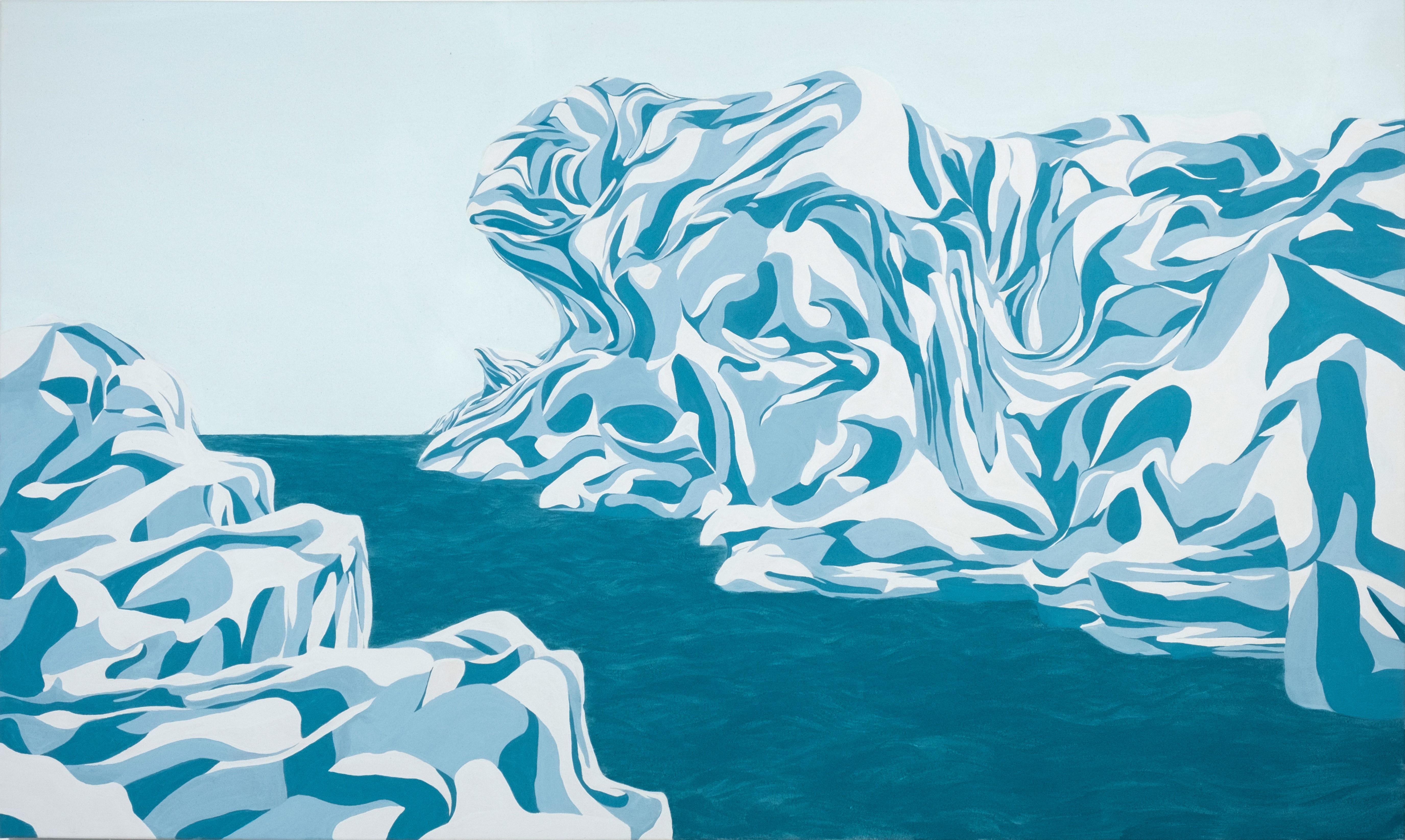 Abstract Painting Max Kremer - "Iceberg" - Peinture contemporaine de paysage abstrait géométrique colorée aux tons bleus