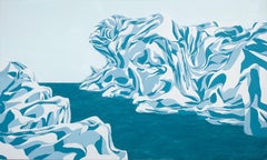 "Iceberg" - Peinture contemporaine de paysage abstrait géométrique colorée aux tons bleus