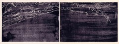"Occupy Night" Contemporary Black Toned Diptych Landscape Screen Print of a Tree