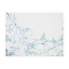 "Ridge 1" Contemporary Teal & White Abstract Foliage Landscape Painting
