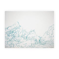 "Ridge 3" Contemporary Teal & White Abstract Foliage Landscape Painting