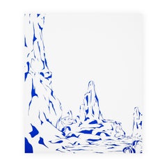"Roots 2" Contemporary Blue & White Abstract Foliage Landscape Painting
