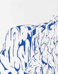 "Waterfall II" Contemporary Blue & White Abstract Mountain Landscape Painting