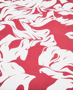 Zeitgenössisches abstraktes Laublandschaftsgemälde „Waves“ in Rosa und Weiß