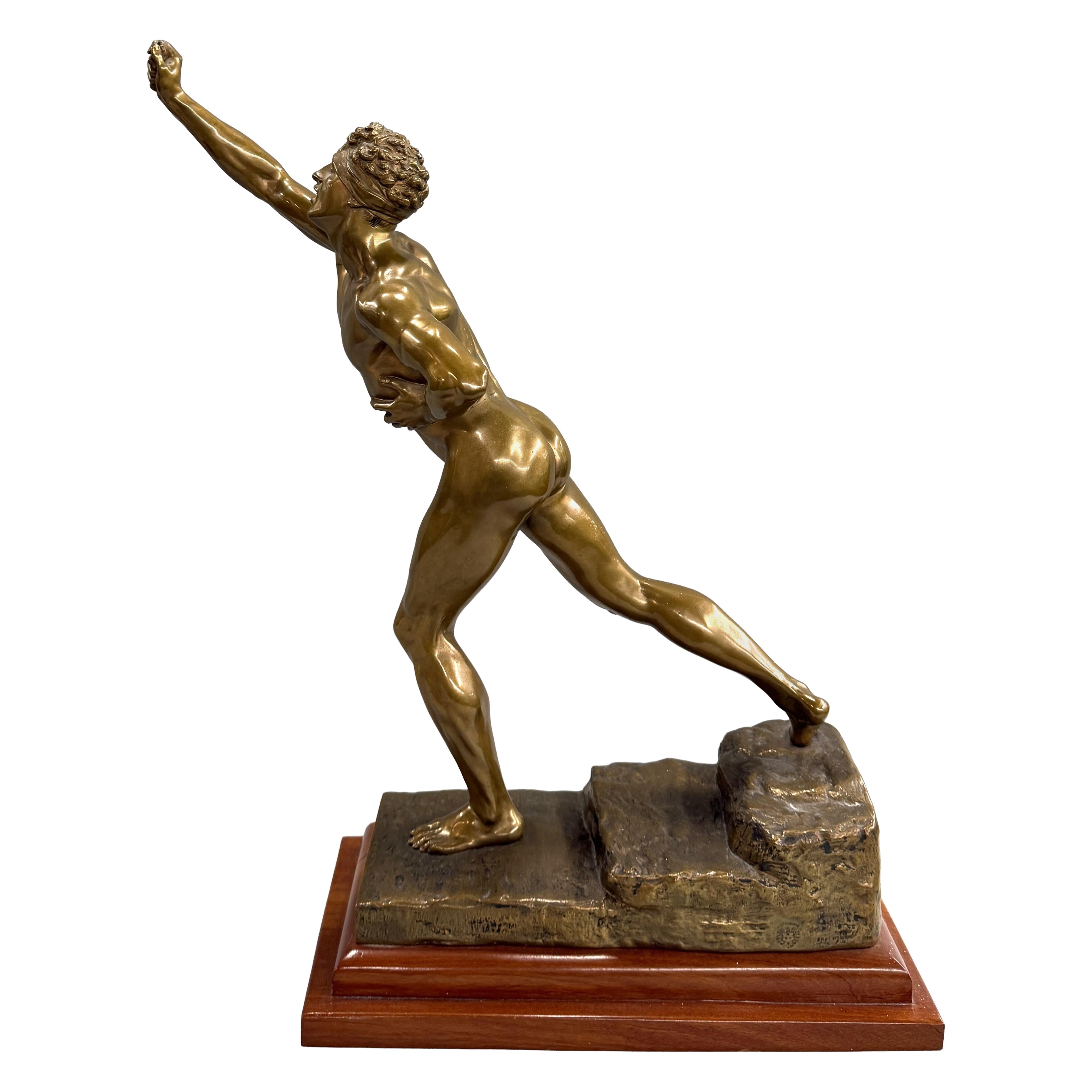 Max Kruse Bronze of a Classical Nude Male Figure Pheidippides Titled Nenikhkamen