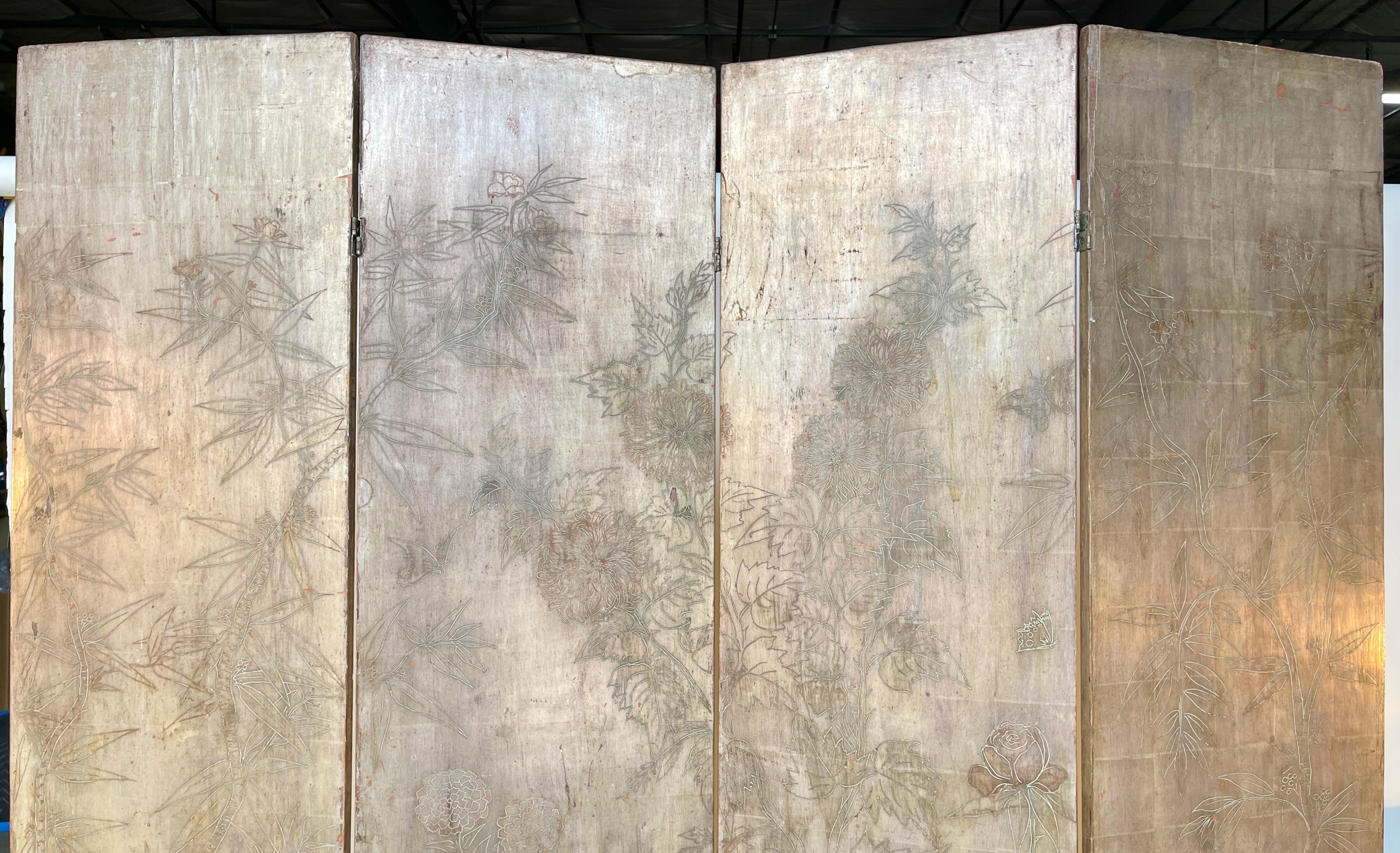 Max Kuehne Four Panel Double Sided Floor Screen, Signed For Sale 4