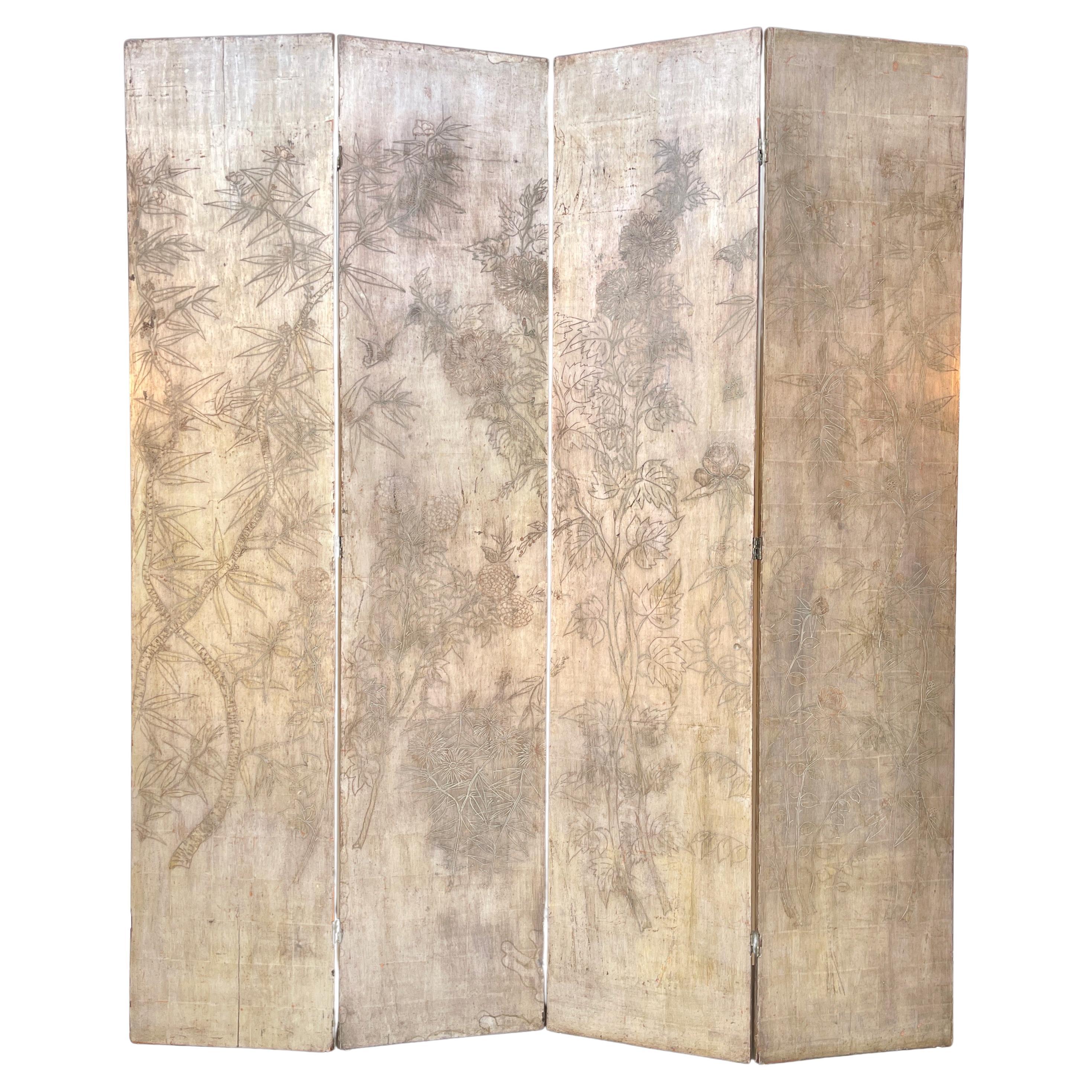 Max Kuehne Four Panel Double Sided Floor Screen, Signed For Sale