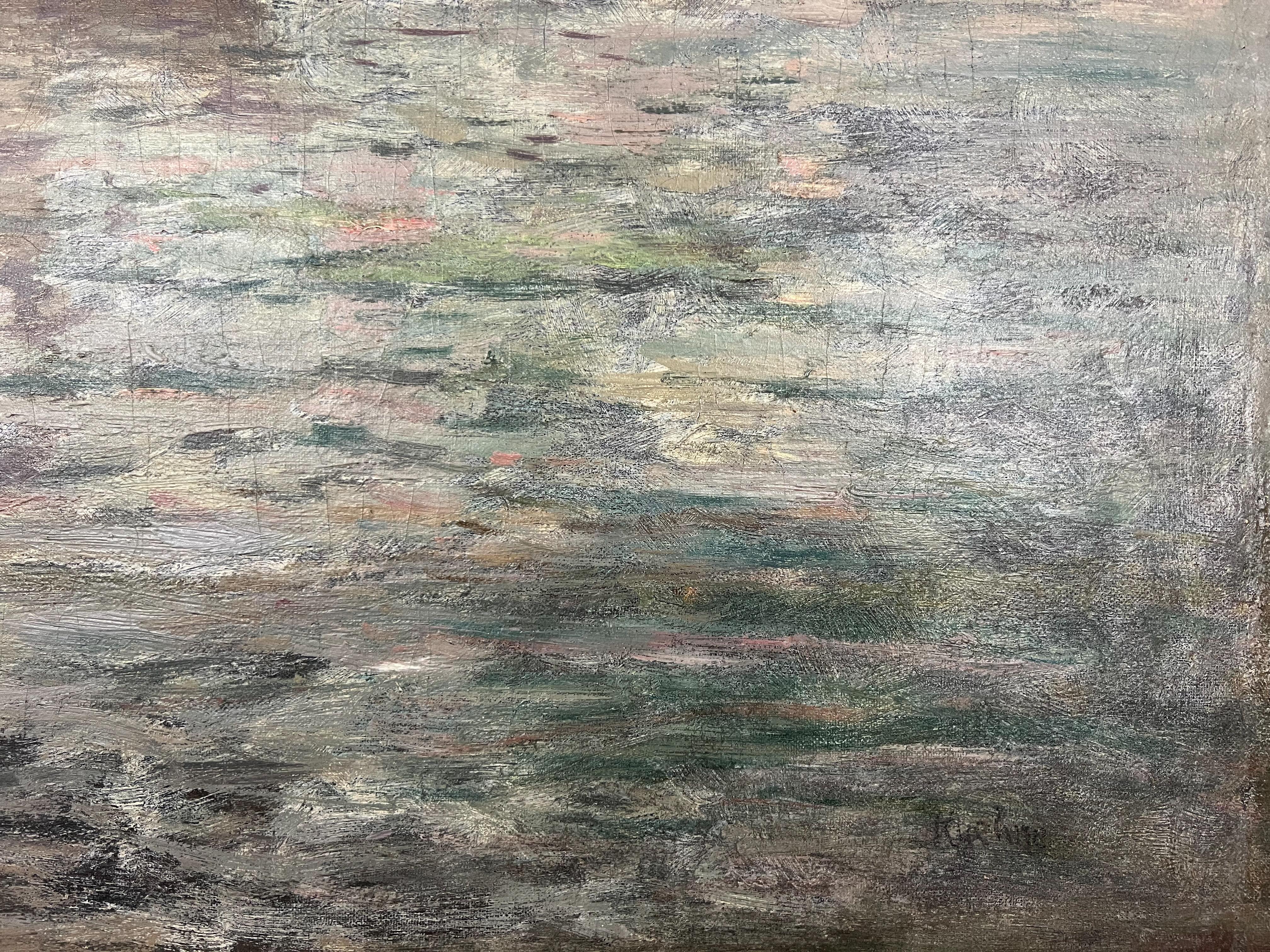 Puente de Brooklyn entre las nubes-Pintura al óleo original de Nueva York del siglo XX en venta 2