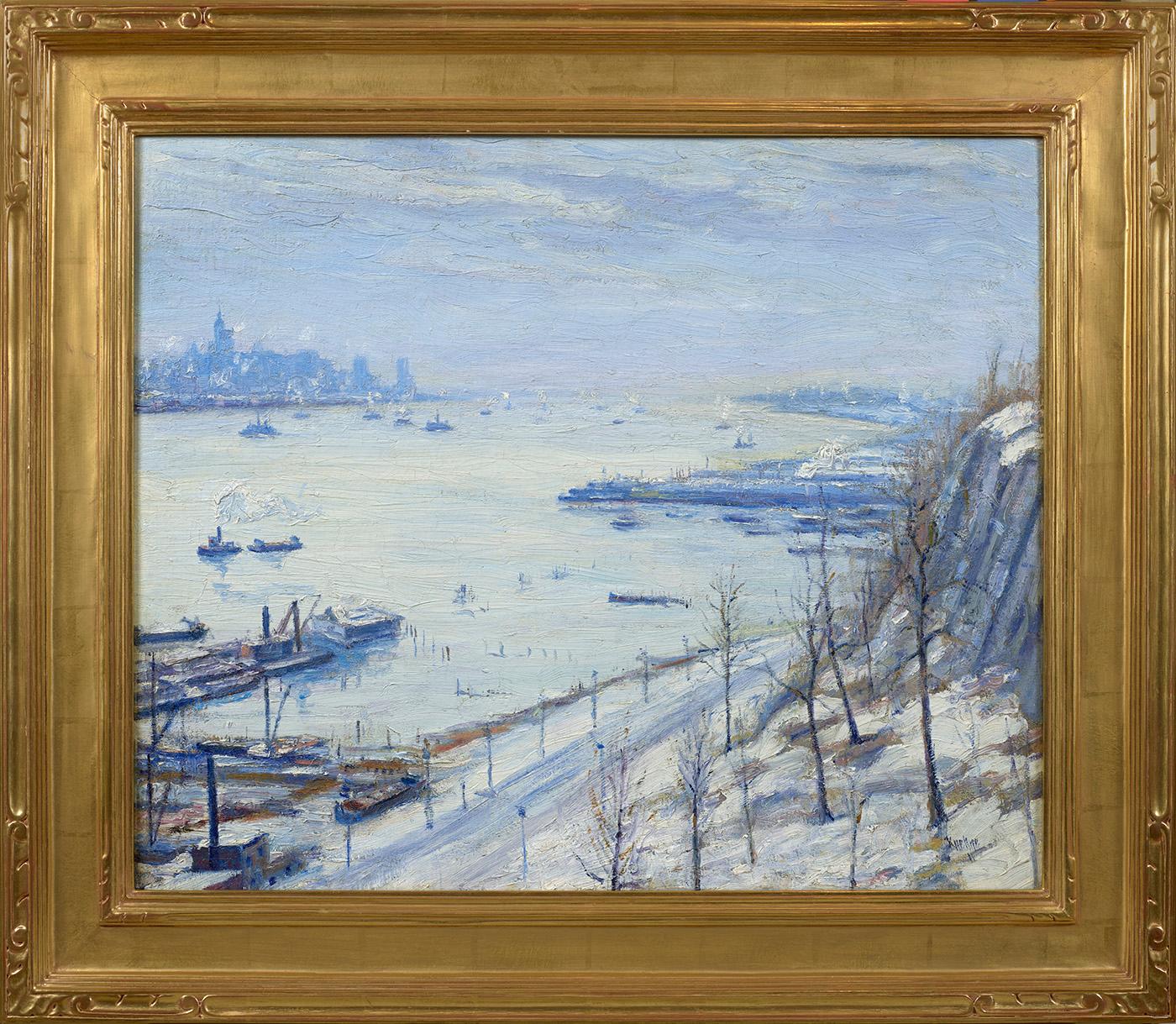 Wasseransicht von New York, 1911 – Painting von Max Kuehne