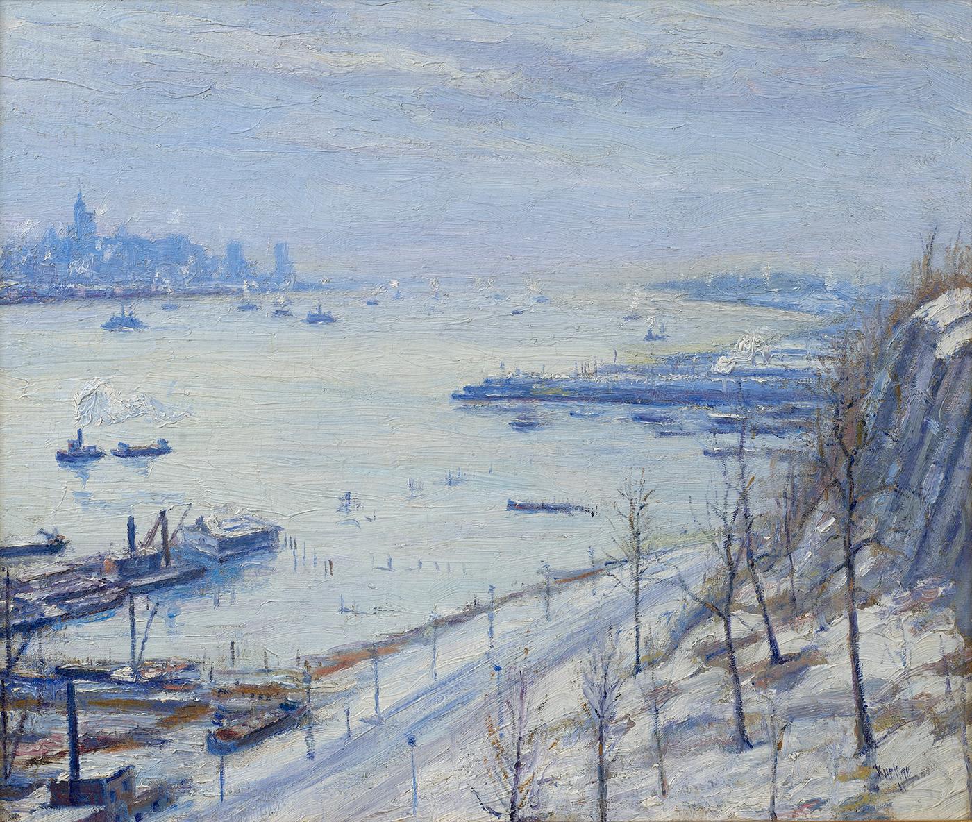 Landscape Painting de Max Kuehne - Vista acuática de Nueva York, 1911