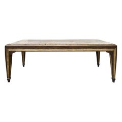 Max Kuehne Style Continental Gilt & Black Coffee Table, Inset Coquina Stone Top