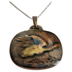 MAX LAEUGER - Raro ciondolo a forma di uccello in maiolica Jugendstil di Karlsruhe - Germania - C.C.