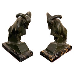 Max Le Verrier 1930s French Mountain Ram Goat Sculpture Bookends