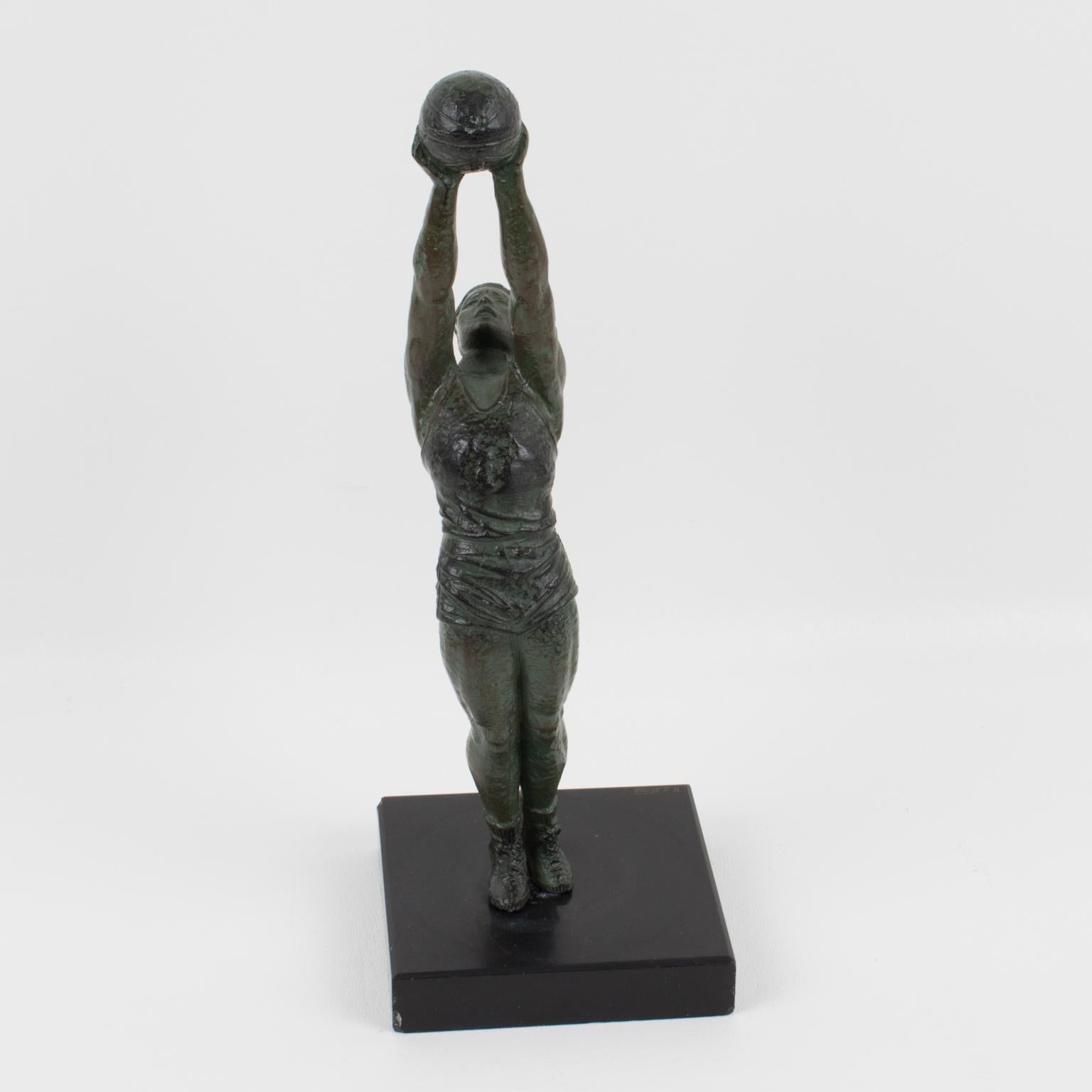 Max Le Verrier Art Deco Bronze BasketBall Player Sports Sculpture In Good Condition In Atlanta, GA