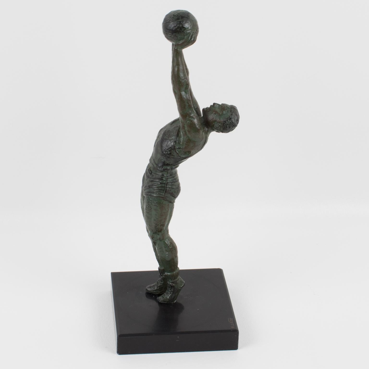 Early 20th Century Max Le Verrier Art Deco Bronze BasketBall Player Sports Sculpture