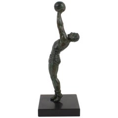 Antique Max Le Verrier Art Deco Bronze BasketBall Player Sports Sculpture