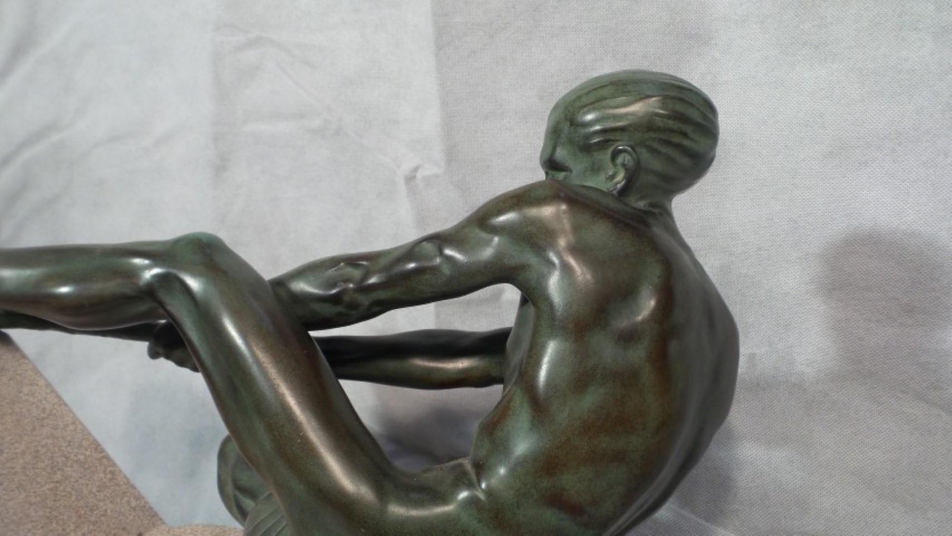 Max Le Verrier Art Deco Male Sculpture the Struggle Signed circa 1930 Bronzed 4
