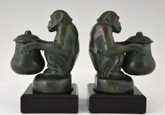 Max Le Verrier Art Deco Monkey Bookends France  1930