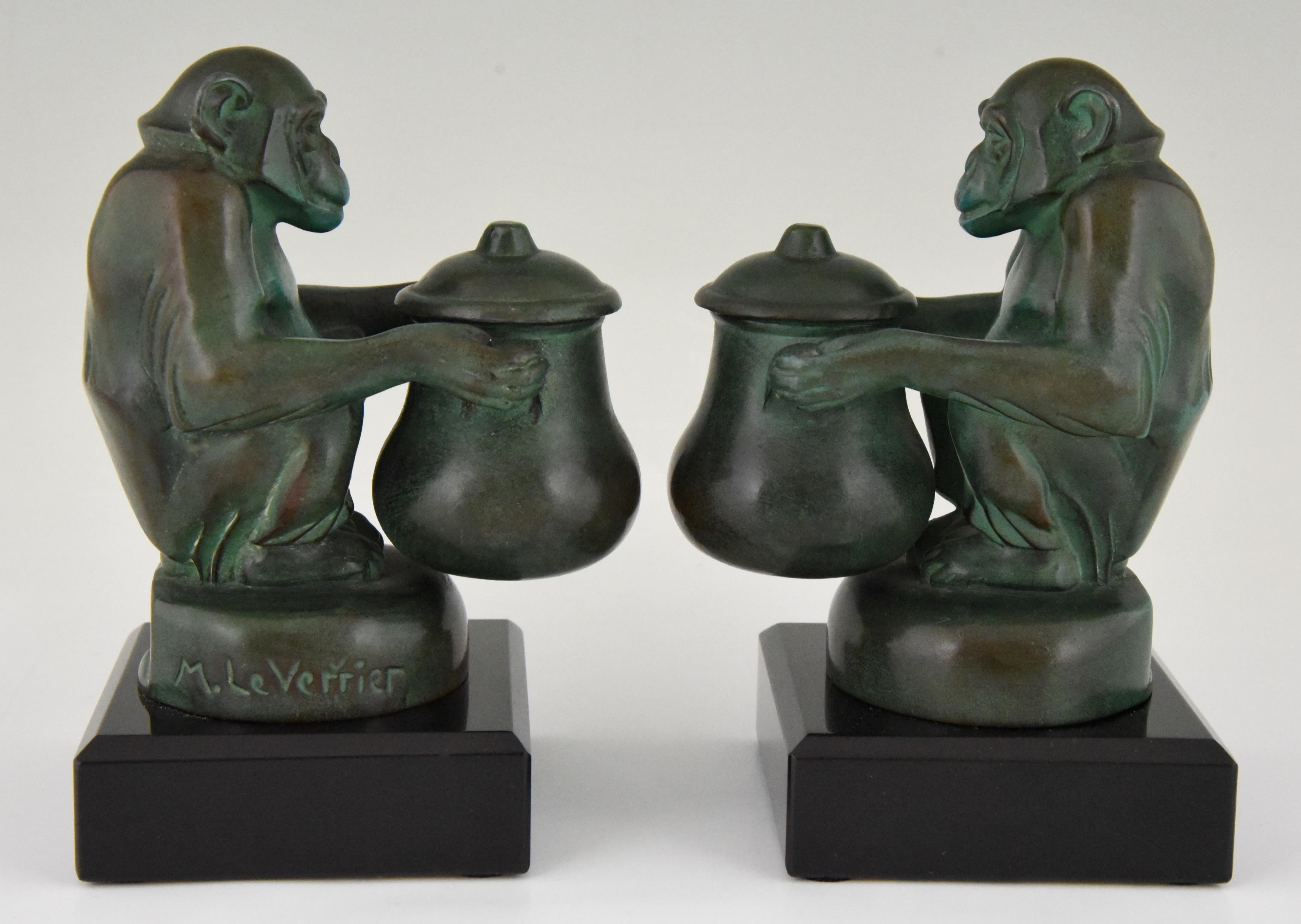 French Max Le Verrier Art Deco Monkey Bookends France  1930