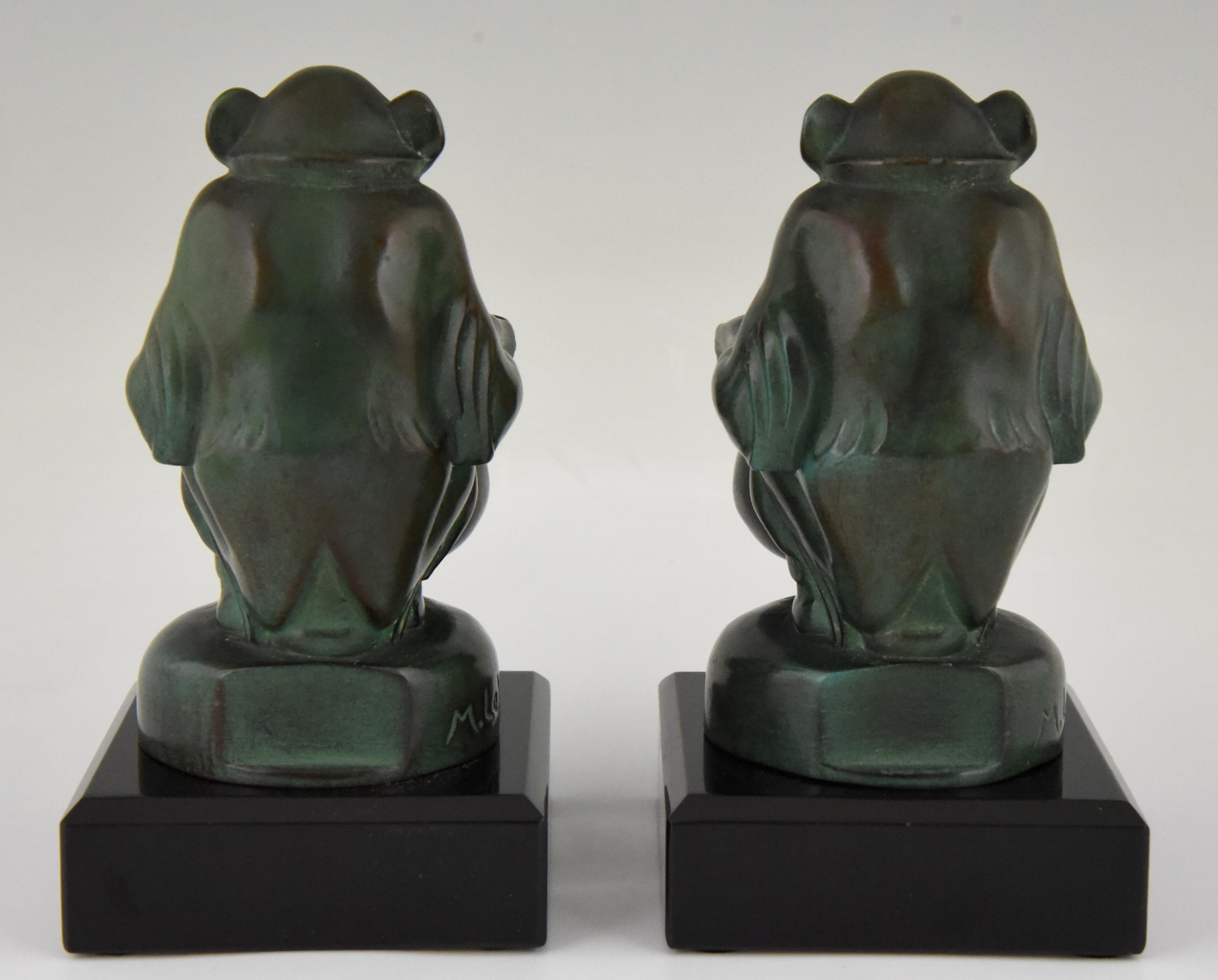 Patinated Max Le Verrier Art Deco Monkey Bookends France  1930