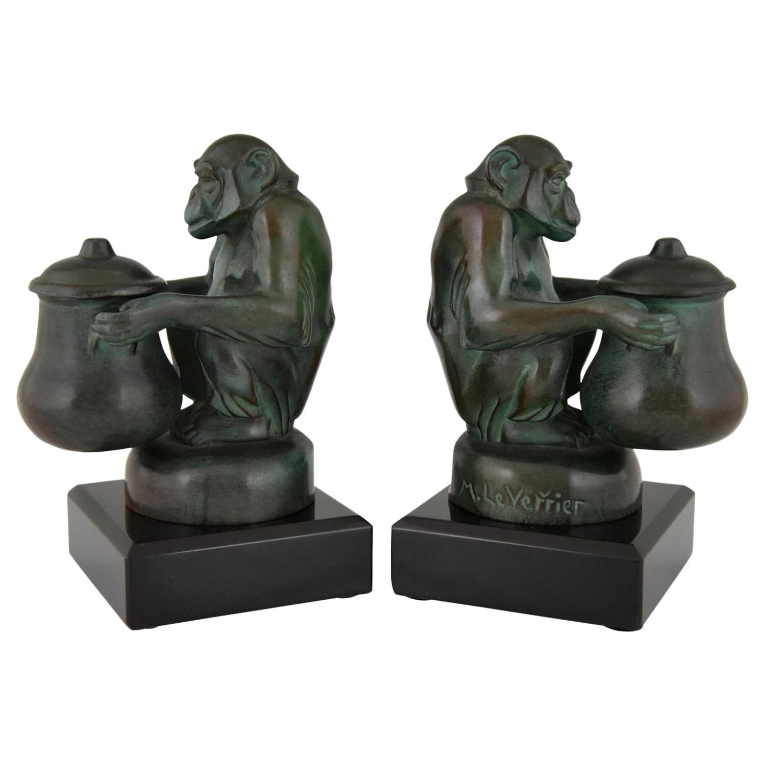 Max Le Verrier Art Deco Monkey Bookends France  1930