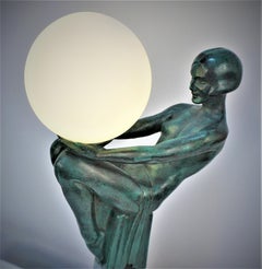 Max Le Verrier Art Deco Nude Holding a Globe Table Lamp