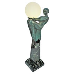 Max Le Verrier Art Deco Nude Holding a Globe Table Lamp