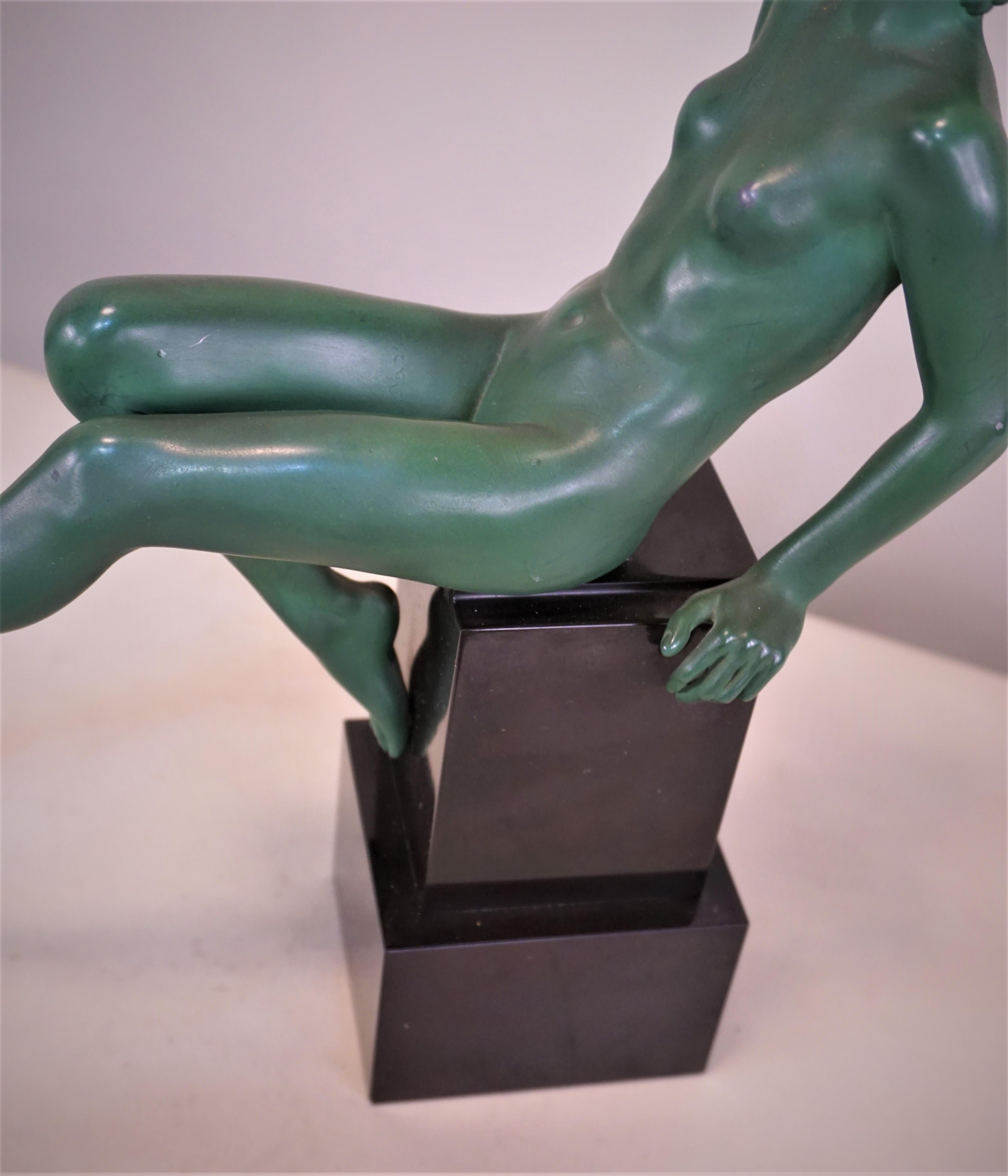 French Max Le Verrier Art Deco Nude Sculpture with Grape