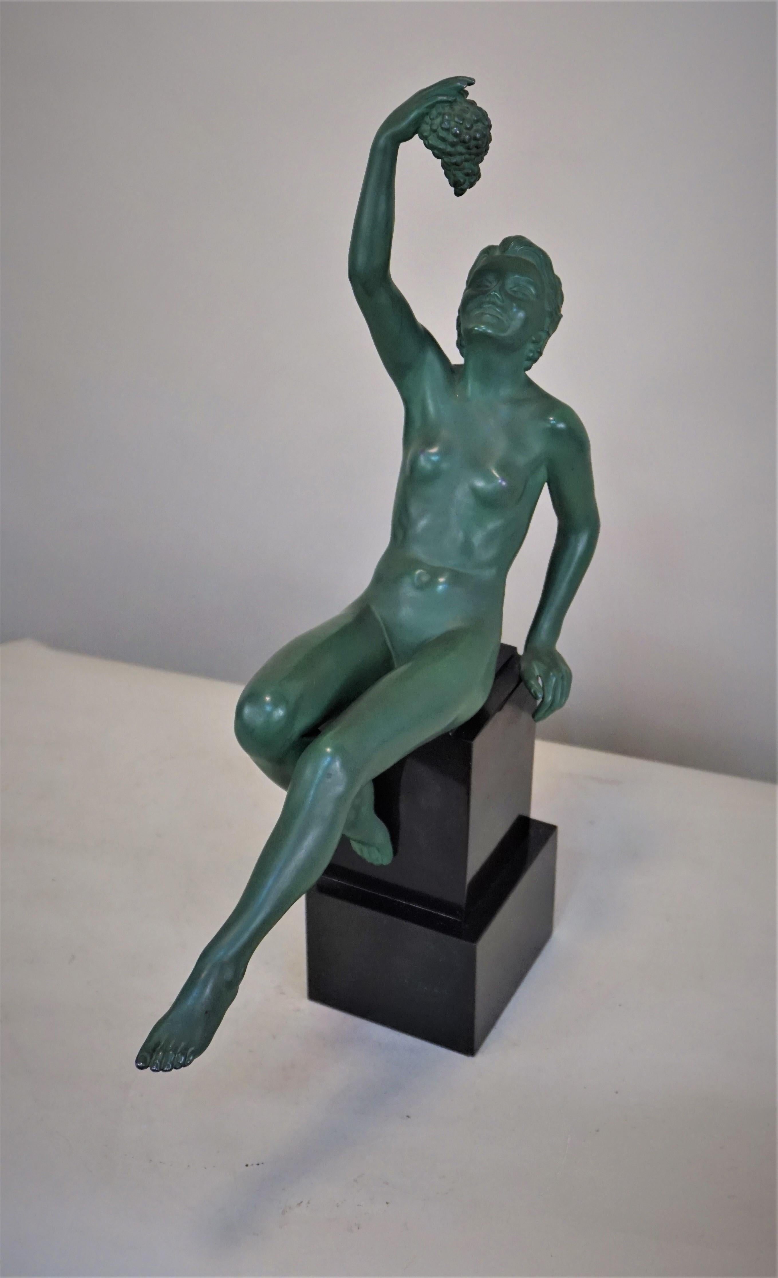 Max Le Verrier Art Deco Nude Sculpture with Grape 1