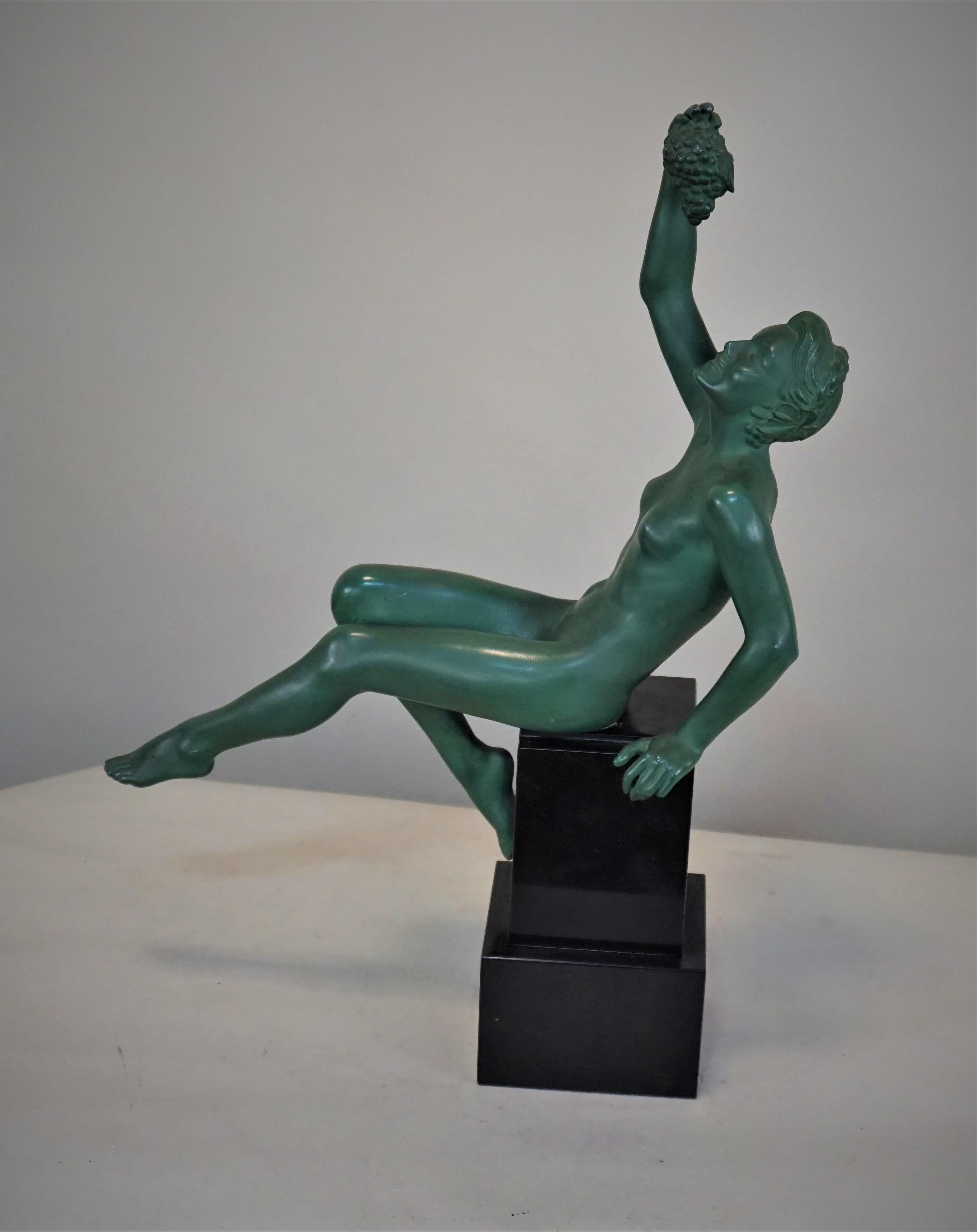 Max Le Verrier Art Deco Nude Sculpture with Grape 2