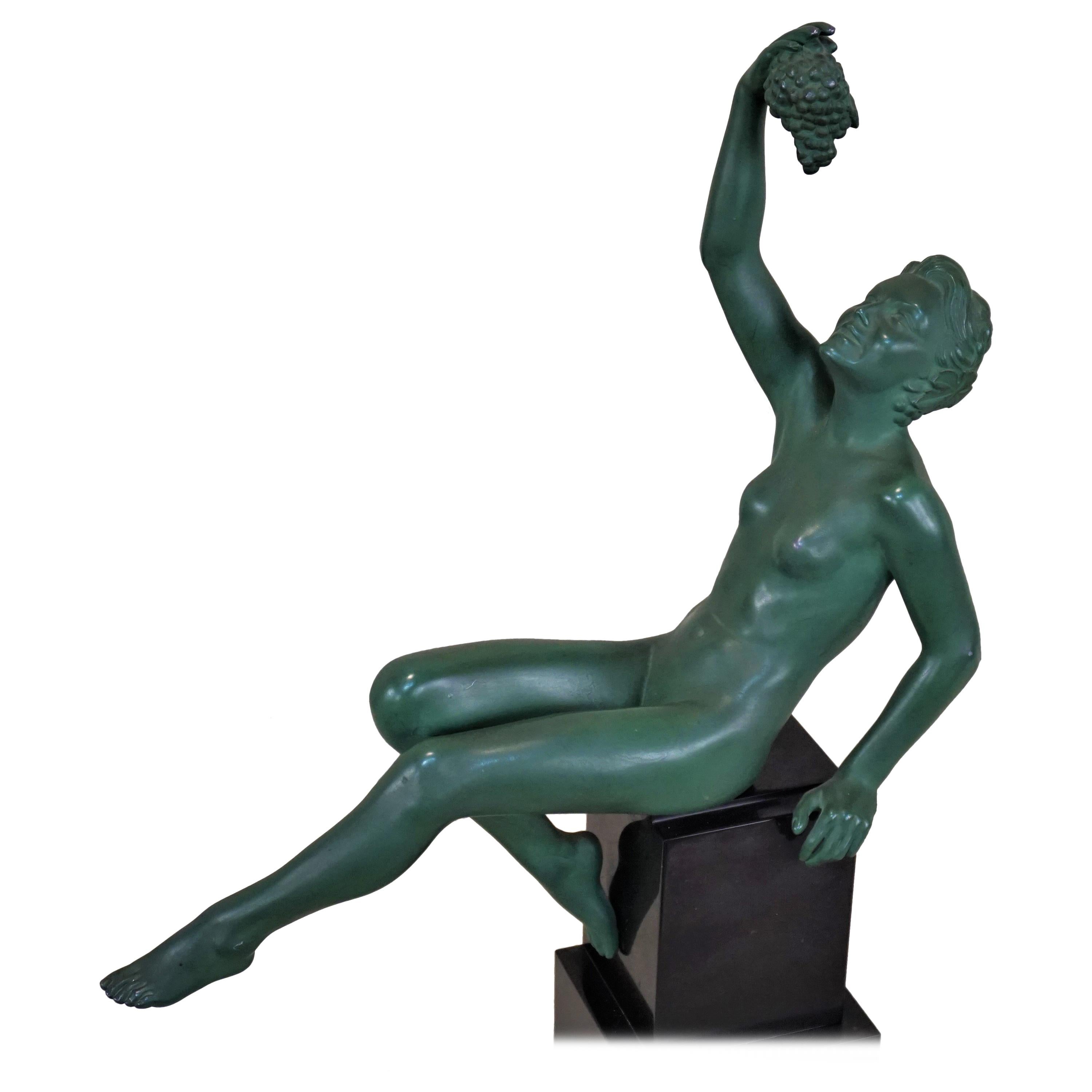 Max Le Verrier Art Deco Nude Sculpture with Grape