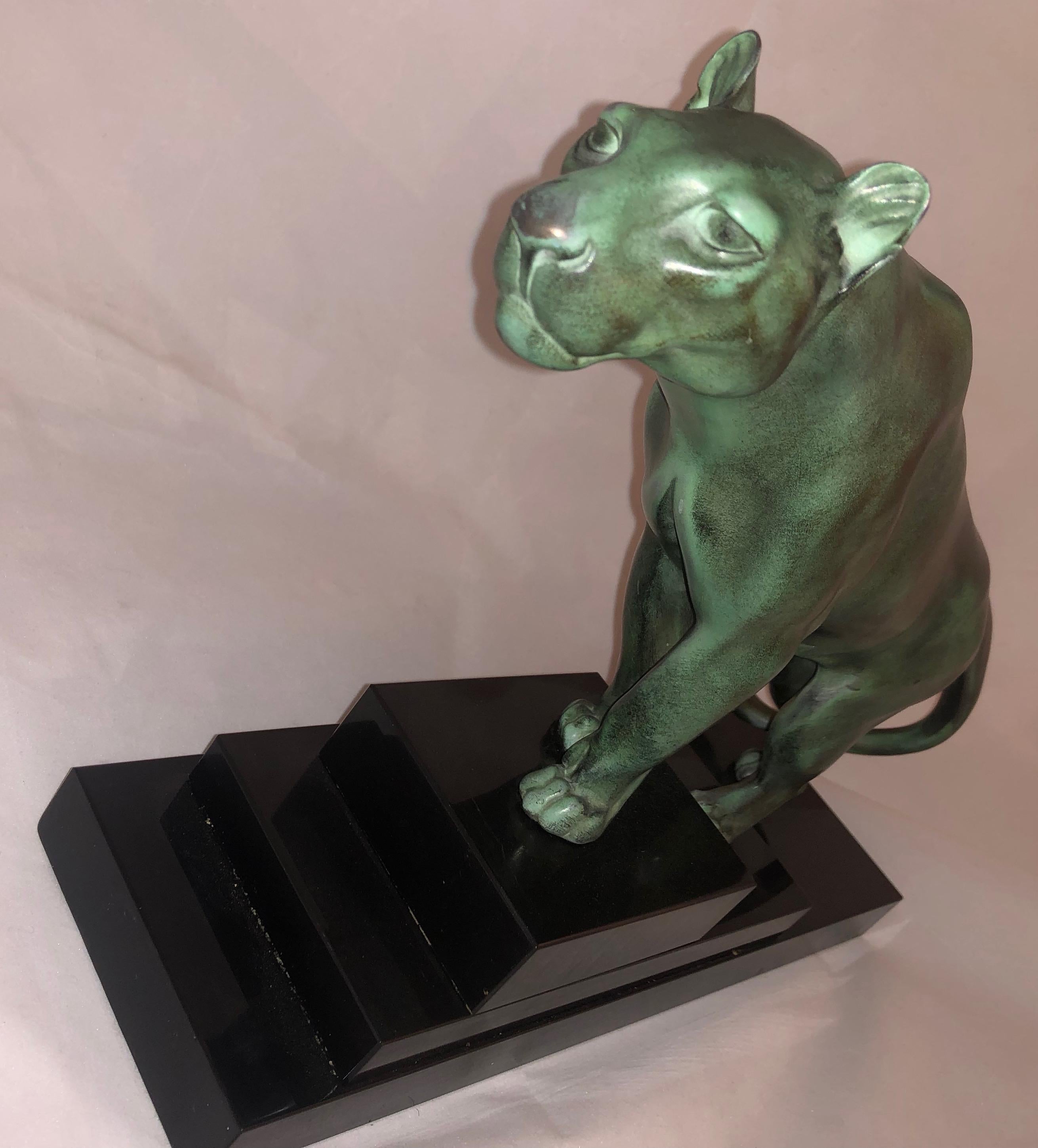 French Max Le Verrier Art Deco Sculpture of a Panther, France, 1930