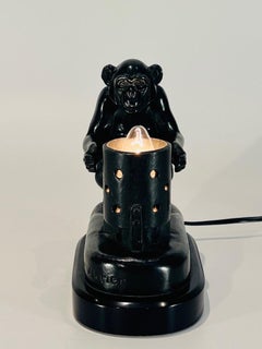 Max Le Verrier Art deco ( Original) table lamp french bronze chipanzee 1930
