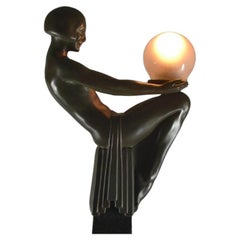 Max Le Verrier lampe art déco à haute figuration
