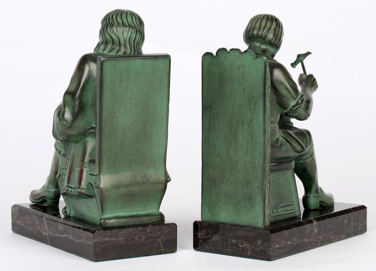 Max Le Verrier Art Deco The Cobbler And The Financier Patinated Bronze Bookends For Sale 9