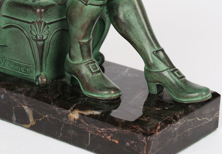 French Max Le Verrier Art Deco The Cobbler And The Financier Patinated Bronze Bookends For Sale